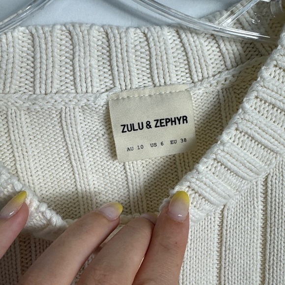 Zulu & Zephyr Ribbed Cotton Cream Thick Knit Sweater Size 6 Minimalist - Picture 3 of 7